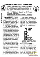 Jrg 5 nr 1, jan/febr 1986: actie Koppelstation Ens, verkiezingen stem tegen kernenergie; lobby Van Agt voor Moerdijk