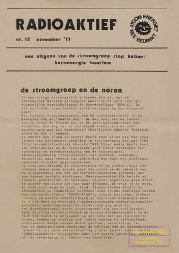 nieuwsbrief 12, november 1977; Nota Ruimtelijke Ontwikkeling Noord-Holland Noron, verslag Kalkar 24-9, energienota